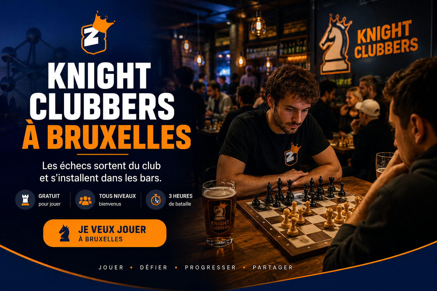 Knight Clubbers à Bruxelles – soirée d'échecs dans un bar
